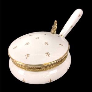 Vintage silent butler porcelain embellished Fleur de lis golden designs.